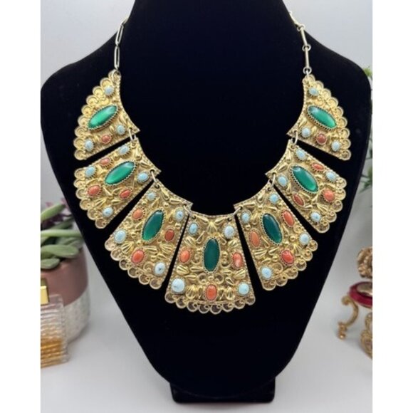 Gorgeous Vintage Silver Tribal With Semi Precious Stones Sterling Silver Set - Picture 5 of 16